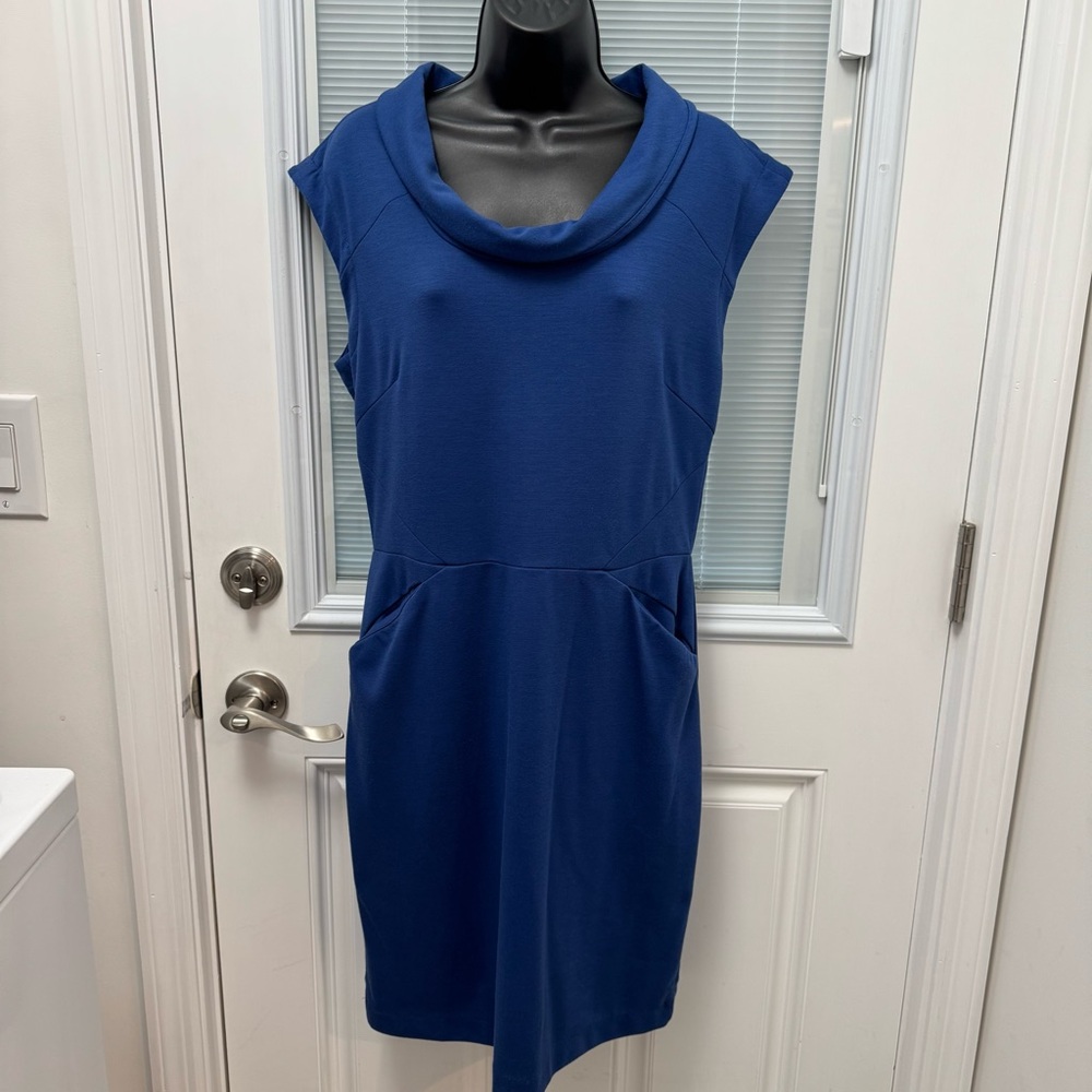 Vibrant Blue Knitwear Flattering Knee-length Dress